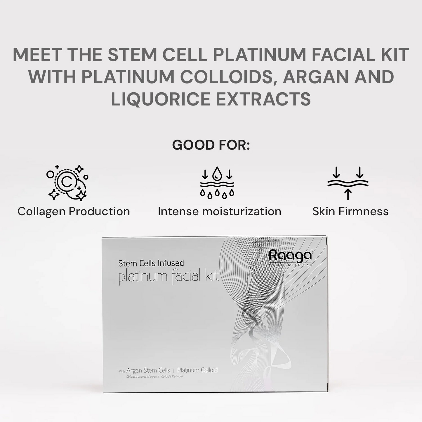 Raaga Professional Stem Cells Infused Platinum Facial Kit | Platinum Colloid, Argan Stem Cells | Restores Skin's Moisture | 6 Step Facial Kit for All Skin Types