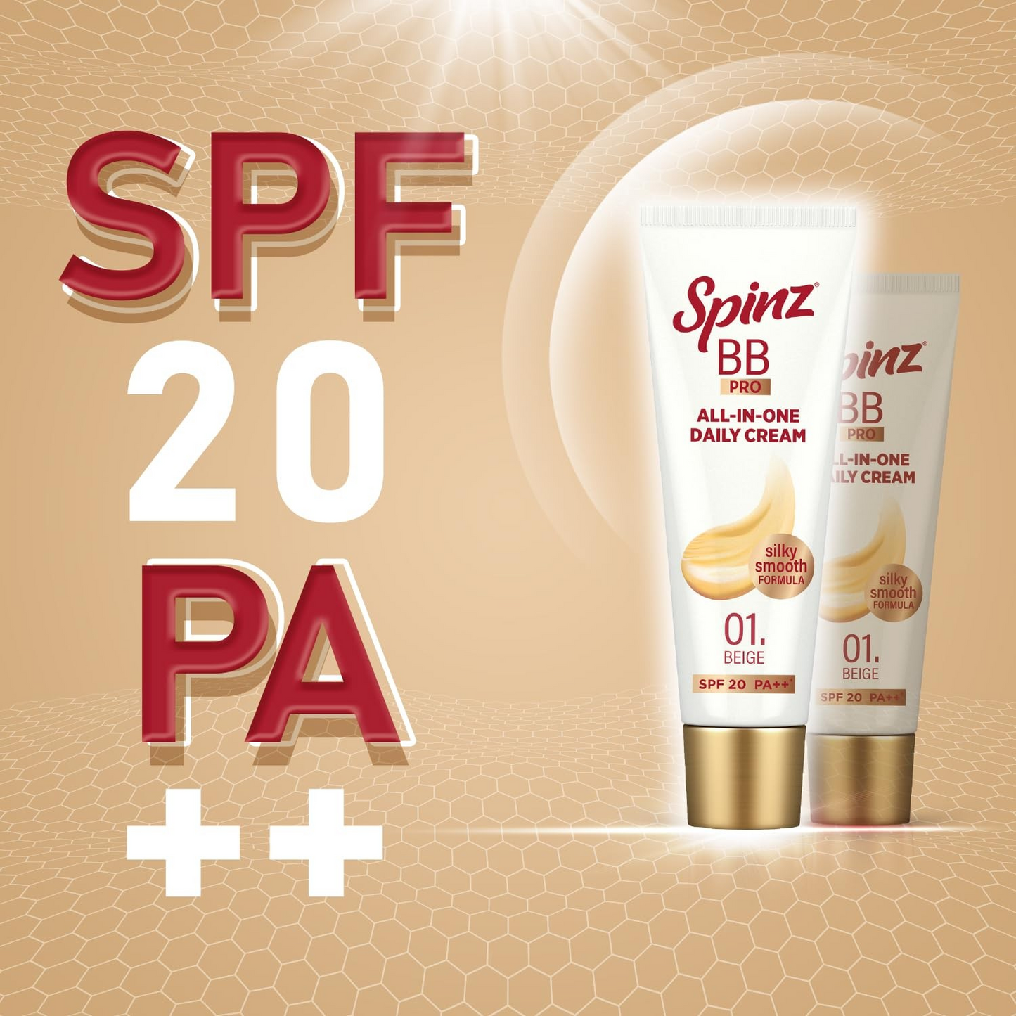 Spinz BB Pro Brightening & Beauty Face Cream with SPF 20 PA++ (Beige 01) | All-in-One Daily Cream with Silky Smooth Formula | Instant Brightness, Covers Dark Spots