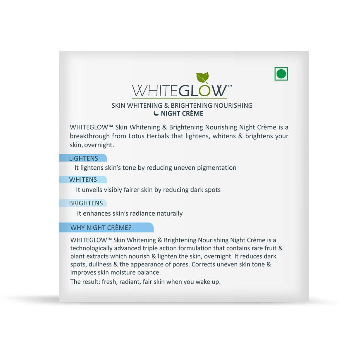 Lotus Herbals WHITEGLOW Skin Brightening & Nourishing Night Cream